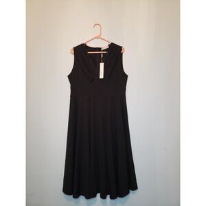 Belle Poque Women's Sz XL Dress Sleeveless Black V Neck Lace Midi Length NEW